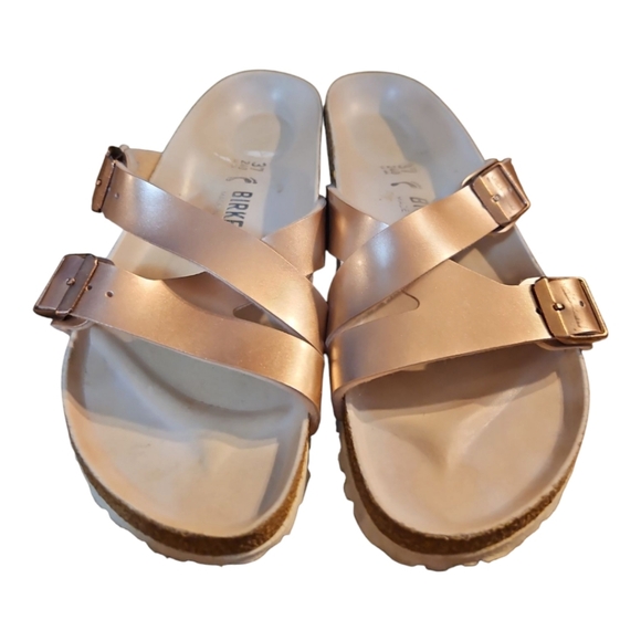 Birkenstock Size 37 (US 6) Narrow Yao Hex Criss Cross Sandal In Copper - Picture 3 of 5